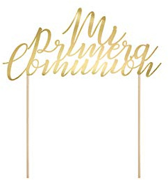 PartyDeco Decoración para Tarta Mi Primera Comunión en Dorado - First Communion