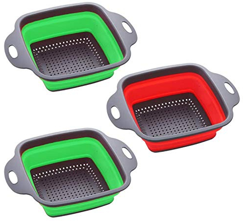 Anjing Lot de 3 passoires de cuisine pliables en silicone 4 l