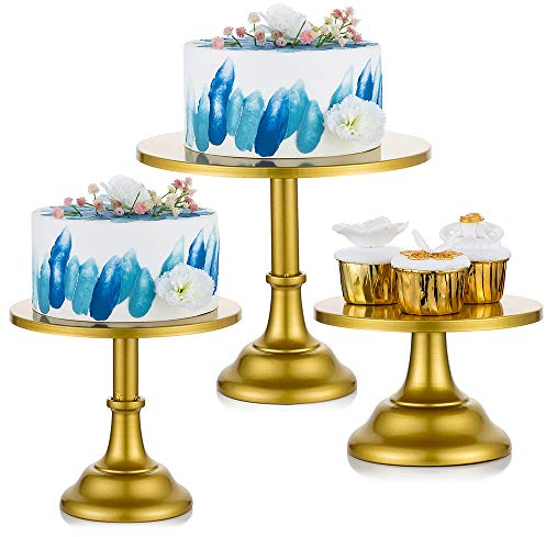 3 Piezas de Cake Stand Redondo Cupcake Soporte de Metal Soportes de Exhibición de Postres con Diseño Simple, Dorado
