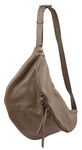 SH Leder echt Leder Damen Unisex Brusttasche für Festival Reise Gross Hüfttasche Crossbody Bag Frauen Ledertasche 49x28cm Daniela G768 (Dunkel Taupe)