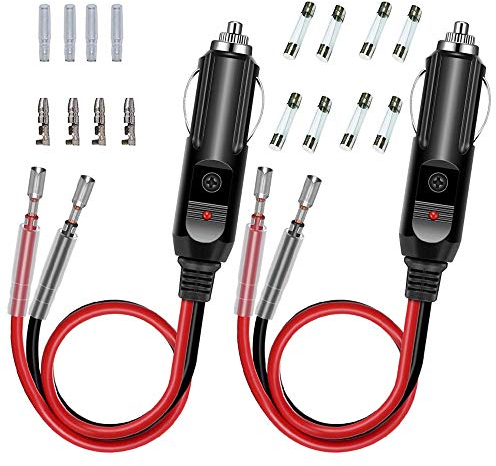 GTIWUNG 2 Stück Zigarettenanzünder Stecker, 12V Autostecker mit 8 Stück 10A/15A Sicherung, KFZ-Zigarettenanzünder Stromversorgung Kordel für tragbare DVD-Player, Auto, LKW, Bus-Kamera, Auto DVR