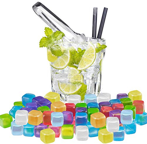 FHzytg, 60 cubetti di ghiaccio riutilizzabili colorati con clip in acciaio inox, per feste, in plastica, cubetti di ghiaccio per bevande
