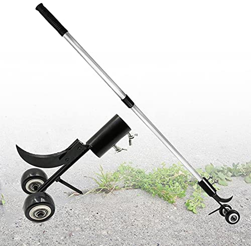 APJJ Unkrautstecher mit Stiel und Rollen, Unkrautstecher mit Stiel Teleskopstiel (47-80Cm) und 2 Zinken Spitz, Garten Unkrautschneider für Wege Einfahrten Bürgersteige Terrassen