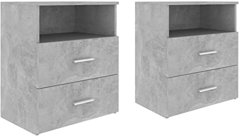 vidaXL 2X Nachttisch mit 2 Schubladen 1 Ablagefläche Nachtschrank Nachtkonsole Nachtkommode Schlafzimmer Schrank Kommode Betongrau 50x32x60cm