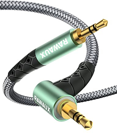 RAWAUX Aux Kabel 90 Grad Klinkenkabel 3,5mm klinke auf 3,5mm Klinke Audio Kabel Rechtwinkliges Stecker auf Stecker Kopfhörerkabel für Kopfhörer, Tablet, Laptop, Auto, Telefone, Lautsprecher (2M)