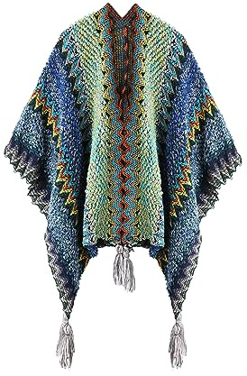 BOCOSO Knit Shawl Wraps Poncho Cape for Women, Ladies Knitted Cardigan Kimono with Fringe for Fall Winter