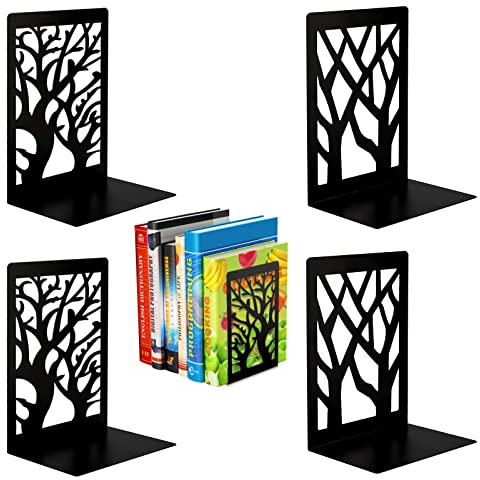Book Ends for Shelves, 2 Pair Bookends Heavy Duty, Book Ends Holder for Shelves, Metal Book Ends Book Stoppers Bookend Supports, Heavy Duty Metal Bookends for Home Office Desk, Student Bookworms Gift