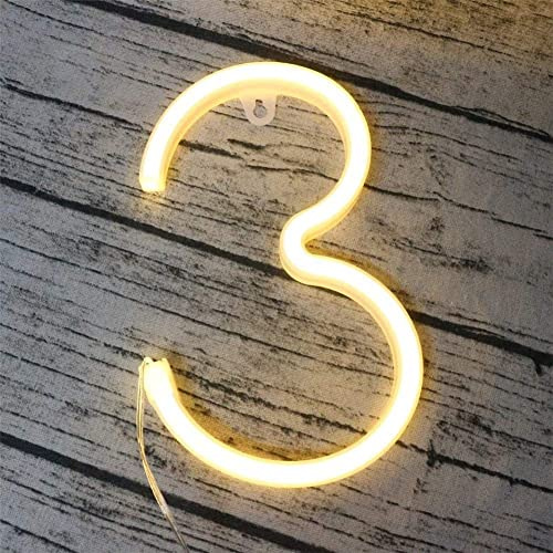OOWOKS LED-Alphabet Neon Lights, Neon Brief Zeichen Letter Neonlicht Buchstaben-Lichter Batterie und USB-Betriebenes Neonschild Neon Sign Letters Leuchtreklamen für Weihnachten Party Bar,Warm White,3