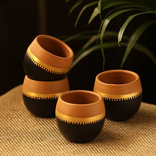 Aport Presents Tasses De Thé en Terre Cuite «Terra-Sips» Peintes À La Main (Ensemble De 4) #Aport-152