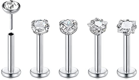 Longita 16G Tragus & Helix Piercing Stab 8MM 5 Stile Top Piercing Lippe Labret Medusa Schmuck für Damen