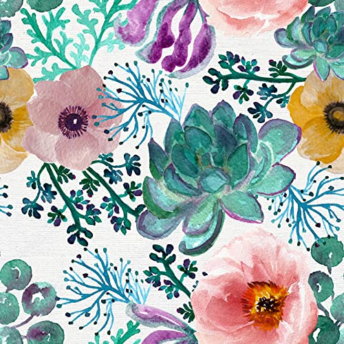 ReWallpaper Tapete Grün Floral Kaktus Selbstklebende Tapete Blumen Klebefolie Blumen Muster Klebetapete Badezimmer Wasserfest Wand 44.5CM X 3M Fototapete Aquarell Blumentapete Rosa Gelb