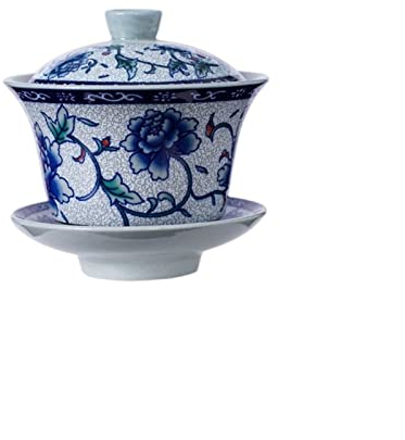 BAtlam Taza de Té Sopera China de Porcelana Blanca y Azul (Color : Light Green)