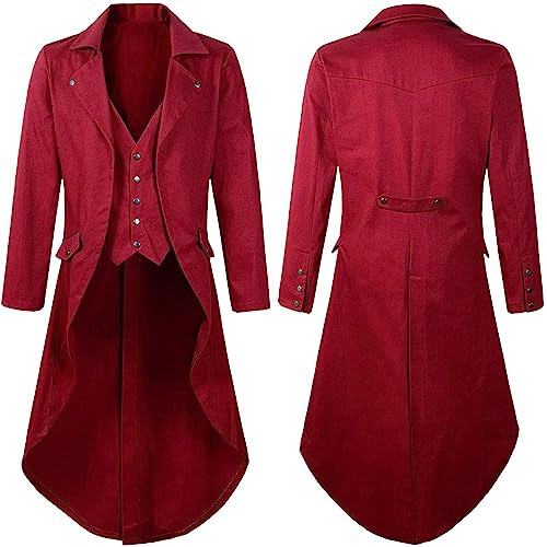 RLEHJN Steampunk Jacket Men UK Sale Clearance Long Coat Vintage Tailcoat Jacket Gothic Victorian Frock Coat Uniform Costume Single Breasted Trench Coat Autumn Casual Lapel Collar Overcoat