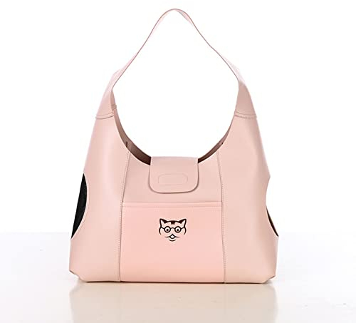 Katzentragetasche, Hundetragetasche, Haustiertragetasche, faltbare wasserdichte Premium-PVC-Leder-Oxford-Stoff-Hundetasche, tragbare Tragetasche für kleine Katzen und kleine Hunde, Blau (Pink)