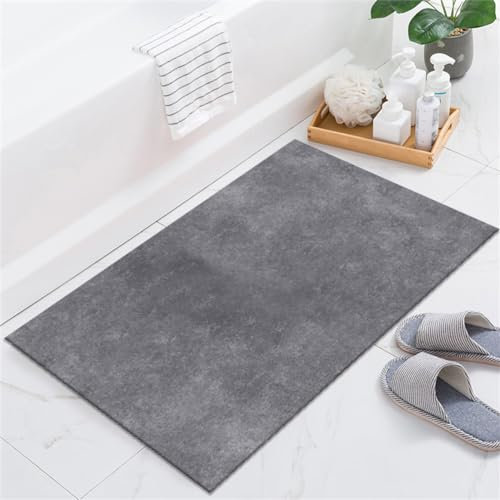 Badezimmerteppich, Badematte, Badematte Stein, Teppich Läufer, Stone Bath Mat, Badteppich Rutschfest Waschbar, Absorbierende Badematte, Duschmatte, Badvorleger, Duschvorleger, Carpet Grau-80x150cm