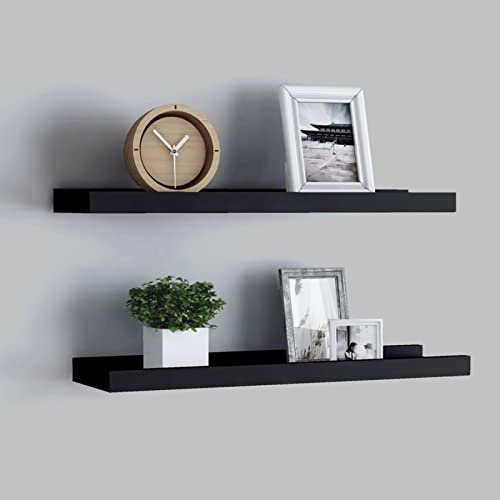 TANZEM Bilderleisten 2 STK. Schwarz 60x9x3 cm MDF, Regalbrett, Wall Shelf, Wandregal, Wand Schweberegal, Brett Regal, Bücherregale, Floating Shelf