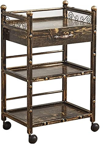 SUMNOS Bar-Servierwagen für Hotels, kreatives Restaurant, 3-stufiger Retro-Beauty-Getränke-Essen-Barwagen, Trolley, Friseur-Werkzeug, Gemüsewagen auf Rädern