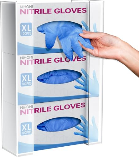 NiHome Acryl Handschuhhalter für 3 Boxen, Handschuh Halter Wandmontage | Platzsparender Handschuhspender für Einweghandschuhe und Tücher, geeignet für Küche, Bad, Labor und Garage