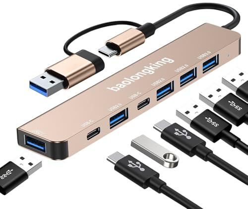 Adattatore HUB 17.8 cm-1 Hub USB C con porte dati 2USB-C USB3.0 e 4USB2.0, adattatore portatile USB C multiporta per tablet, laptop, PS5/PS4, switch, stampante, ventola USB, flash drive (7 in 1 oro)