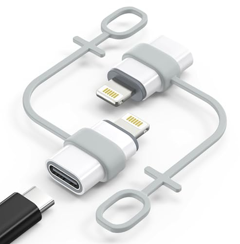 MoKo USB C auf Lightning Adapter 2Stück, Nicht für Audio/OTG, Adapter USB C auf Lightning mit Schnelles Laden Anti Verlust Seil für iPhone 14/13/12/11/X, Pad Pro/Air 5/Mini 6, Pod Nano/Touch, Weiß