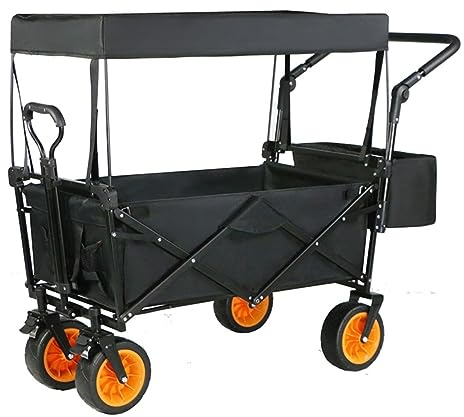 Folding Portable Festival Trolley Camping Garden Wagon - Heavy Duty Collapsible Utility Cart with Canopy for Shopping, Beach, Camping - Pull Hand Cart for Easy Transport and Storage
