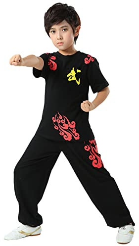 TREWQ Kung Fu Uniform für Jungen und Mädchen chinesische traditionelle Kleidung Kampfkunstkleidung Set Performance Keeing black-110cm