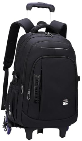 Dickly Rollrucksack Laptop-Rucksack mit Rollen Tragbarer Trolley-Koffer aus Nylon Computer-Rucksack für Reisen Camping Business Erwachsene, Schwarz 6 Räder