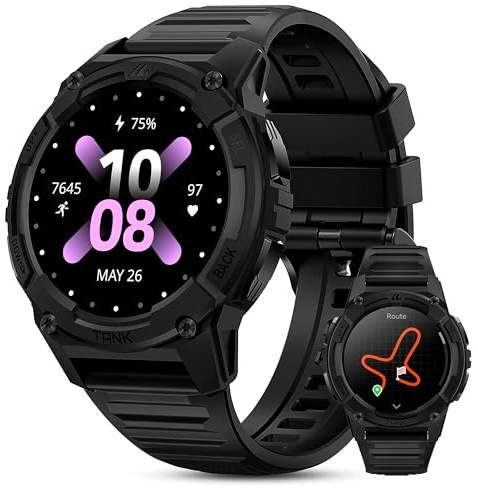 KOSPET Smartwatch Damen Herren, Fitness Tracker mit AMOLED Display (Kohlschwarz, Tank S2)