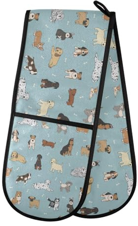 Double Oven Gloves Heat Resistant Funny Dogs Bone Double Oven Mitts Pot Holder Heat Protection Oven Gloves for Home Kitchen Baking Cooking BBQ Microwave
