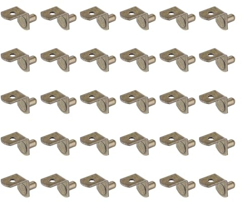 sourcing map 50pcs Shelf Support Peg 6mm/0.24 L-Shaped Steel Bracket Pegs with Pin Shelf Peg Shelf Clips for Furniture Bookcase Wardrobe Kitchen Cupboard, Copper