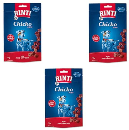 Rinti Extra Chicko Mini Rind | 3er Pack | 3 x 170 g | Ergänzungsfuttermittel für ausgewachsene Hunde | Herzafte Mini Häppchen | Aus frischem mageren Rindfleisch zubereitet