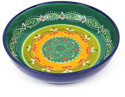 Verano Spanish Ceramics Classic Spanish Hand Painted Large Food Bowls - Decorative Home Kitchen Restaurant Café Dining Décor Dishware Sharing Fruit Salad Snack Food Serving Dish - 26cm Orange/Green