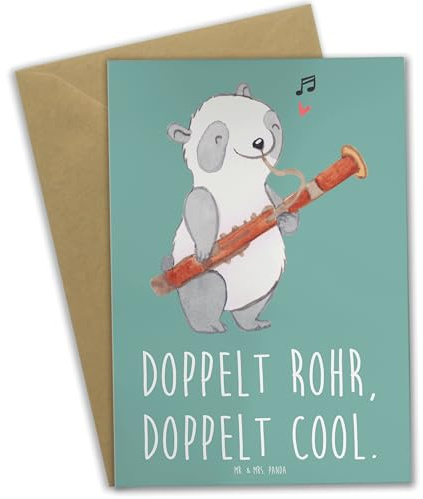 Mr. & Mrs. Panda Grußkarte Fagott Doppelt Cool - Geschenk, vatertagskarte, doppeltes Rohrblatt, Instrument, Musiker, osterkarten, Lernen, Orchester, kreative Entfaltung, einladungskarten, Musik