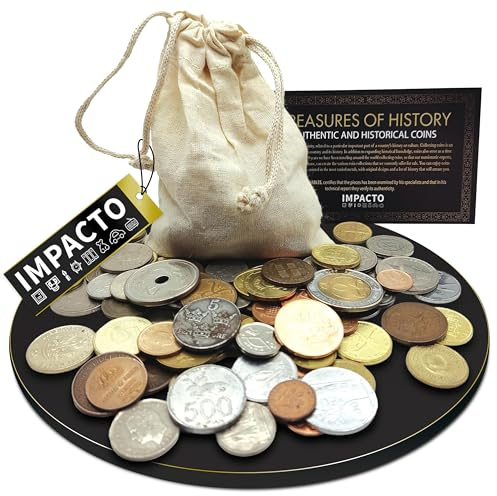 IMPACTO COLECCIONABLES | Colección de Monedas del Mundo Auténticas de 5 continentes y Tres Siglos (XIX, XX y XXI) | Incluye Certificado de Autenticidad Coleccionistas.