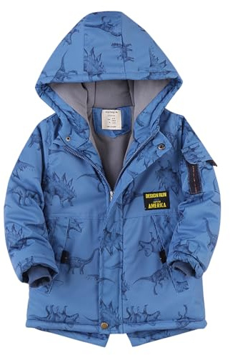 semen Kids Boys Winter Warm Fleece Lined Hooded Outerwear Coats Cute Dinosaur Print Thicken Snowsuit Overcoats Ski Parka Jacket for Age 4-14 Years