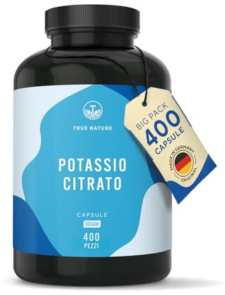 Potassio – 2.222 mg al giorno – 400 capsule – Citrato di potassio con potassio elementare – Scorta per 6 mesi – Vegano e senza additivi - testato in Laboratorio, produzione Tedesca – TRUE NATURE®