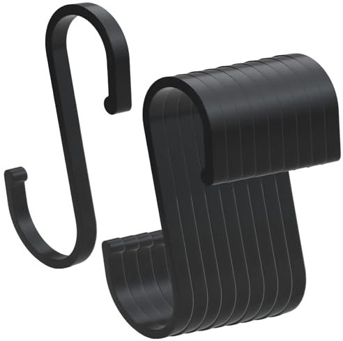 AMANDELIZABE Ganci a S Neri in Alluminio [11 Pezzi], Multifunzione Ganci Appesi S per Pentole e Padelle Sospese Vestiti, Ganci a Forma S per Bagno, Camera da Letto, Ufficio(8,6 X 5,3 CM, Nero)