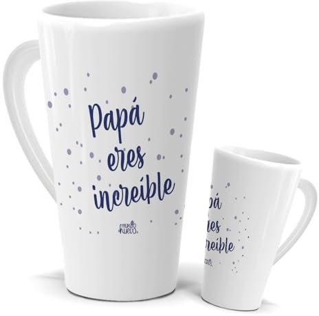 Taza Papá | Taza Papá Eres Increible| Idea de Regalo Día del Padre | Te quiero Papá | Detalles Divertidos y Especiales Navidad | Taza Cónica Gigante de medio litro | Café y Té | Cerámica