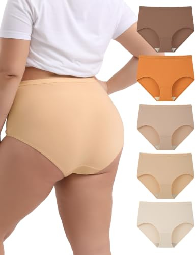 INNERSY Underbyxor, dam, stora storlekar, trosor, bomull, hög midja, kalsonger, maxi, underkläder, 5-pack