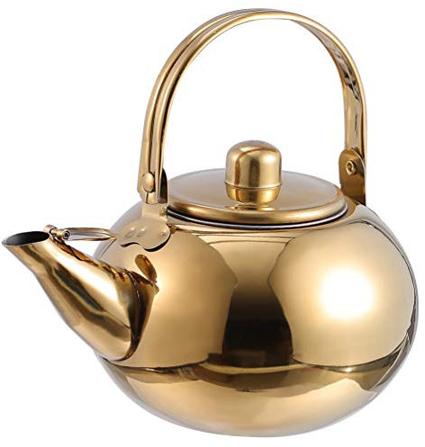 QTYQWC Cafetière Turque Théière en Acier Inoxydable Bouilloire à café Bouilloire à sifflet avec infuseur Amovible Bouilloire à Eau pour cuisinière à Induction Bouilloire à thé en Verre dorée de 2,0 L
