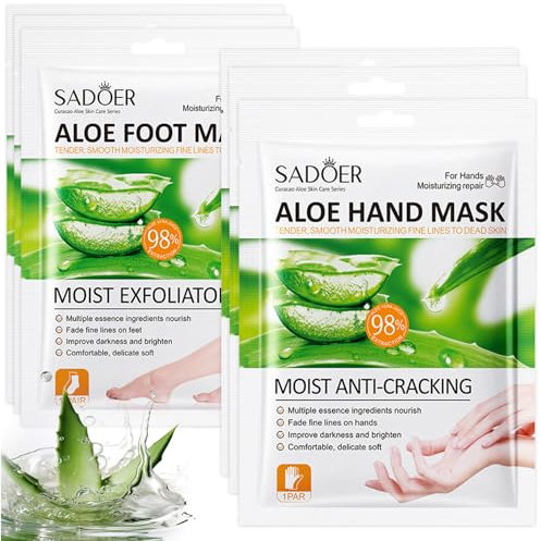 3 Paar Fußmaske+3 Paar Handmaske,Fussmaske Hornhautentfernung,Feuchtigkeitsspendende Fussmaske Socken,Natürlich & Sanft Hornhaut Socken,Für Trockene Und Rissige Füße,Männer Frauen Fusspflege,Aloe Vera