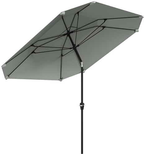 Outsunny Sonnenschirm Ø233 cm, Sonnenschirm mit Knickfunktion, achteckig Balkonschirm Strandschirm windfest stabil Marktschirm Kurbelschirm Sonnenschutz für Strand Balkon Terrasse Garten, Dunkelgrau