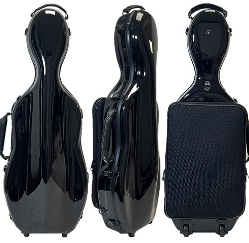 HDYNUZ 15-17 Zoll Bratschenkoffer mit Notentasche, Bratschenkoffer aus Kohlefaser, Hartschale, wasserdicht, leicht, größenverstellbar, mit Rädern(Black)