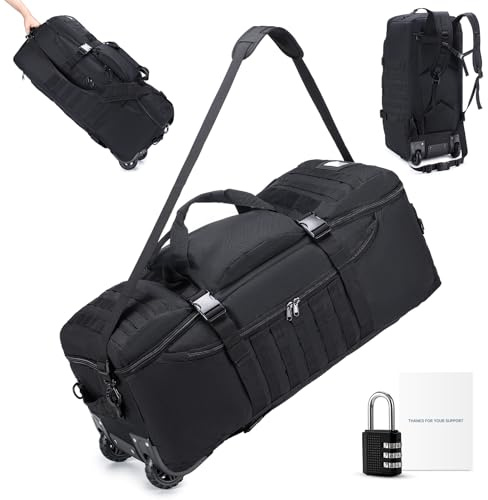 SUCIKORIO Reisetasche Mit Rollen Groß 85L 3 IN 1 Handgepäck Tasche mit Zahlenschloss 3 Stellig 78x36x30cm Wasserdicht Reiserucksack 2 Rolls XL Militär Taktischer Rucksack mit Tragegriffen für Reisen