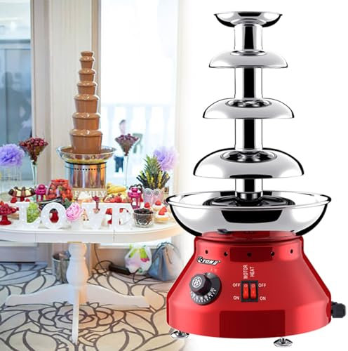 GESAIDES Fuente de Chocolate, Máquina Eléctrica de Acero Inoxidable Práctica y Duradera, Elegante para Restaurantes, Fiestas en Casa.,4tiers-Red