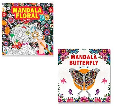 Mandala Gorgeous And Unique Floral Designs + Mandala Butterfly Art Designs Colouring Books For Kids | Floral Mandala | Butterfly Mandala | Mandala ... | Butterfly Coloring Book (Set Of 2 Books)