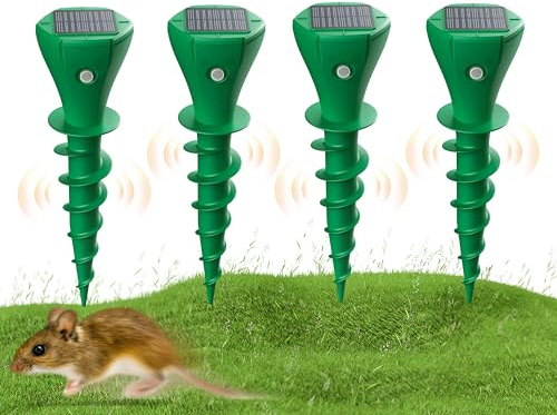 Solar Maulwurfvertreiber, Effektiver MOLE Repeller gegen Wühlmäuse & Maulwürfe, Ultraschall Solar Tiervertreiber, Umweltfreundlich, Wasserdicht, für Garten & Rasen (4 Pack)