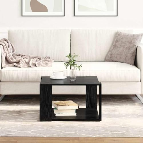HETFTJN Table basse en chêne noir - Design moderne - 51,5 x 51,5 x 30 cm - Table d'appoint - Avec texture galets