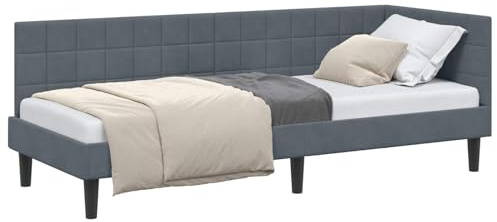 vidaXL Eckbettgestell mit Kopfteil Dunkelgrau 80 cm x 200 cm Samt