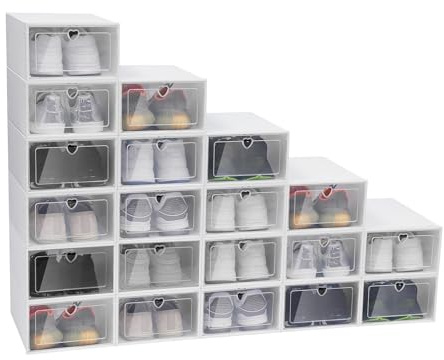 YUYUZI Scatola per scarpe, 20 pezzi, trasparente, impilabile, per scarpe, in plastica PP, con finestra e fori di ventilazione, salvaspazio (33 x 23 x 14 cm)